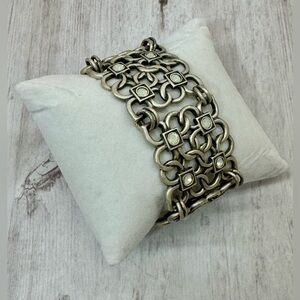 Danon Pewter Antique Silver Statement Link Bracelet w/ Iridescent Crystals